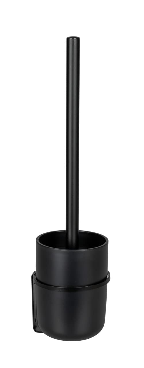 WENKO Carpino Toilet Brush Holder for Easy Attachment No Drilling Flexible Cover Wall Mount Metal Black