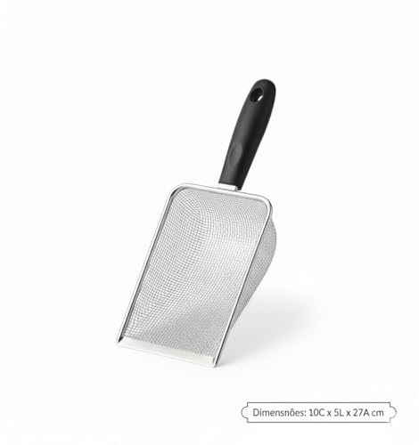 Pá Higiênica para Gatos e Cães em Aço Inox, Peneira para Caixa de Areia, Durável e Fácil de Limpar