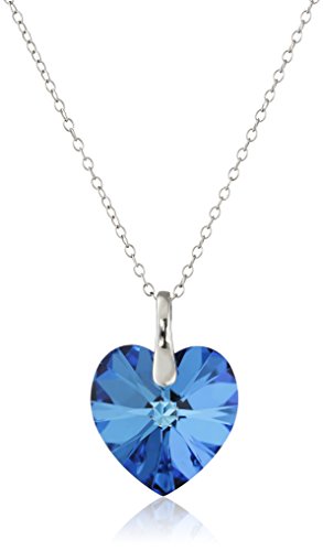 Sterling Silver Bermuda Blue Swarovski Elements Heart Pendant Necklace, 18