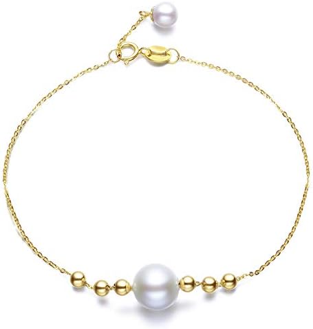 Amazon 淡水養殖ホワイトパールブレスレット 18kイエローゴールド 調節可能なリンクチェーン 8 8 5mm パールブレスレット リストジュエリー 女性や女の子へのギフトに ブレスレット 通販
