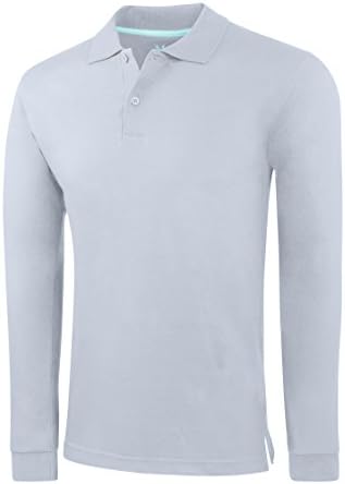 Men's Slim Fit Long Sleeve Jersey Polo Shirt - Heather Grey,XX-Large