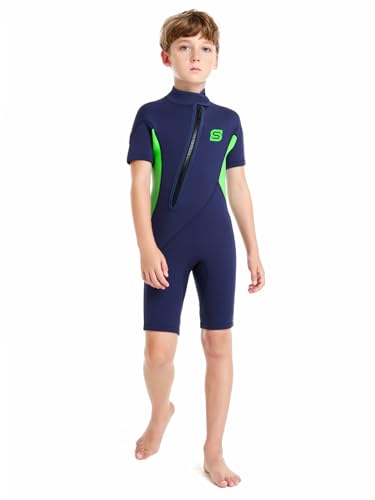 Summshall Neoprenanzug Kinder,2MM Neopren Shorty Wärmender Badeanzüge für Mädchen Jungen Thermal Taucheranzug Ultra Stretch Wetsuits für Wassersport
