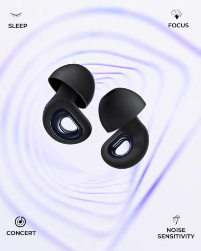 55dB Noise Reduction Ear Plugs for Sleeping, Reusable Noise Cancelling Earplugs for Snoring, Side Sleepers & Travel, Soft Silicone Hearing Protection for Concerts, Studying, Work, Airplane, 7 Ear Tips