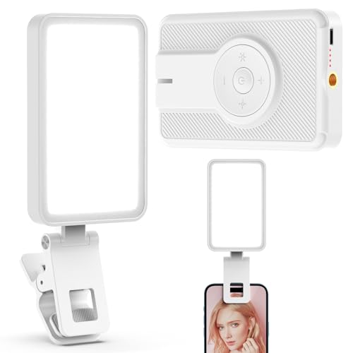 Auriani Rechargeable Selfie Light & Phone Light Clip for iPhone, Phone LED Light with Adjustable Brightness, Perfect for Selfies, Makeup, TikTok, Live Streaming & Video Conferencing, White