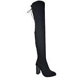 Chase & Chloe EE81 Women's Thigh High Corset Lace Up Stacked High Heel Boots