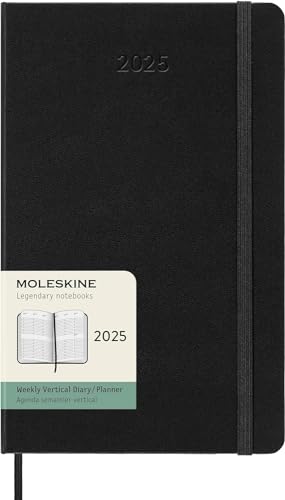 Moleskine Wekplanner, verticale agenda voor 12 maanden 2025, harde kaft en elastische sluiting, zwart, groot formaat 13 x 21 cm