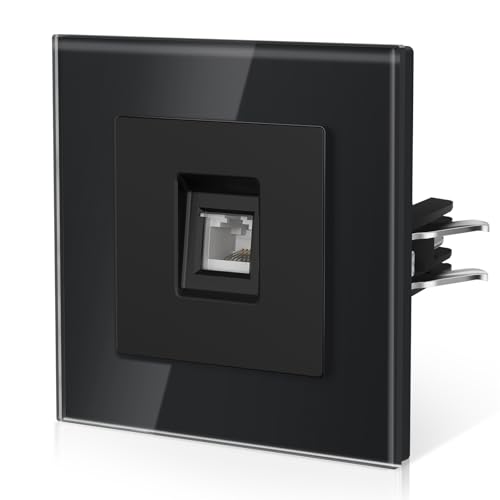 BSEED TV Plug with Glass, Wall Plug with Hook,E-Series,One CAT6,86mm Black