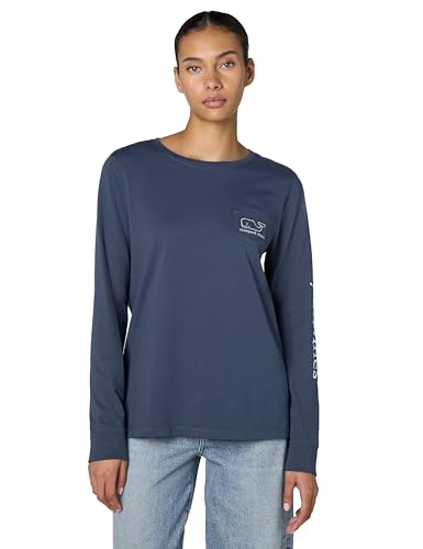 vineyard vines Long Sleeve Vintage Whale Pocket T-Shirt, Blazer Blu, XXS Donna