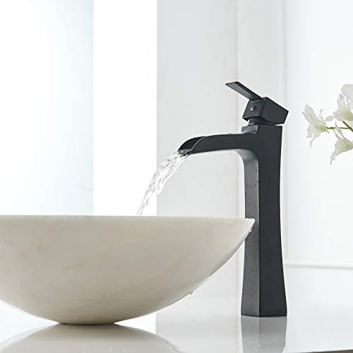 Homevacious Waterfall Bathroom Faucet Black Matte Vessel Sink Faucet