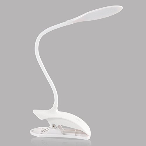 Almand Portable LED Reading Light (White,USB Sturdy Goose Neck Tube Bedside Lamp with Clip-on Clamp)