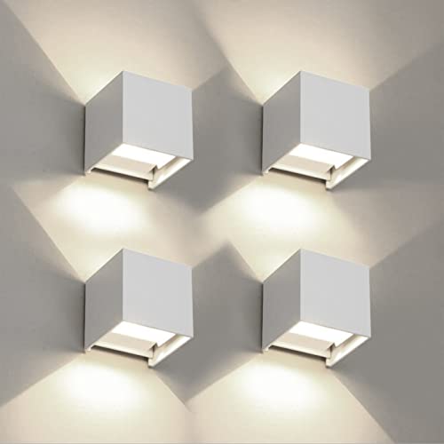 FUPE 4 Pieces Wall Light Outdoor/Indoor LED Cube Modern Wall Lamp White 20 W 4000 K Natural Light IP65 Waterproof Outdoor Wall Light Square Beam Angle Adjustable