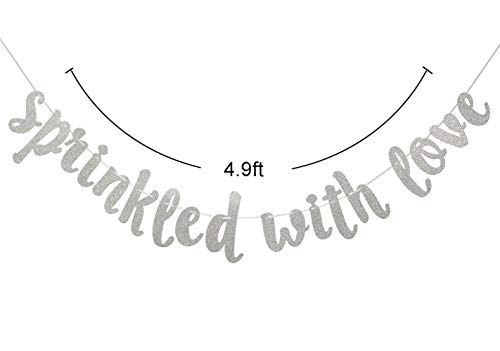 Sprinkled with Love Glitter Silver Banner, Baby Sprinkle Banner, Baby Shower, Gender Reveal Party, Glitter Party Decor (Silver)