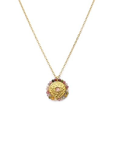 Collier Medallion Stones Eye Acier Plaqué Or Bijoux pour femmes