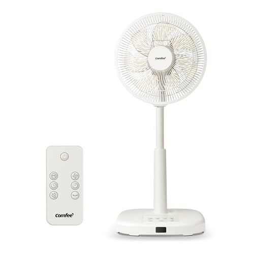 COMFEE' 扇風機 DCモーター リビング 静音 リモコン付き 左右自動首振り 上下角度調節 風量9段階調節 1~7h タイマー機能 強力送風 省エネ 小型 コンパクト 洗える 7枚羽根 軽量 ベージュ色