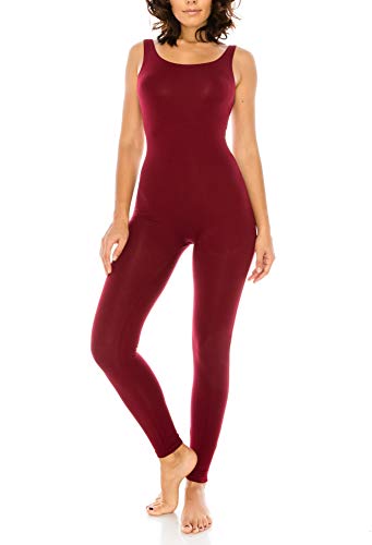 CNC STYLE Women Active Plus n Regular Size Cotton Stretch Scoop Neck Sleeveless Tank Yoga One Piece Jumpsuit Unitard Bodysuit (3XL, Burgundy)