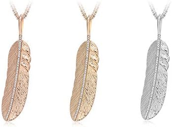 Stylish Long Chain Necklace Feather with Shining CZ Crystal Pendant Necklace Gold and Silver Plated Jewellery for Women Girls (Gold Plated) - Image 4