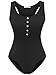 Women's Sexy Scoop Neck Racerback Tank Top Button Down Stretchy Leotard Bodysuits Black Large