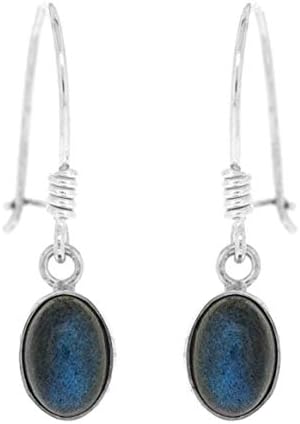 Small Oval Labradorite Drop Earrings in presentation box