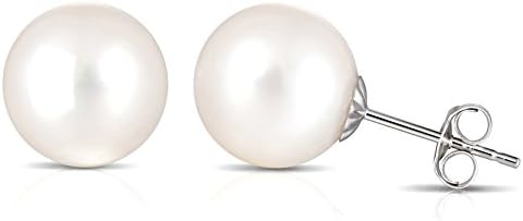 Pearl Earrings for Women Stud Earrings 14k White Gold Freshwater Cultured Pearl Round White AAA+ Quality Handpicked