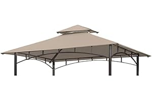 Warmally Grill Gazebo Replacement Canopy Roof, 5' x 8' Outdoor BBQ Gazebo Canopy Top Cover, Double Tired Grill Canopy Tent Cover with Durable Polyester Fabric, Fit for Model L-GG001PST-F, Khaki