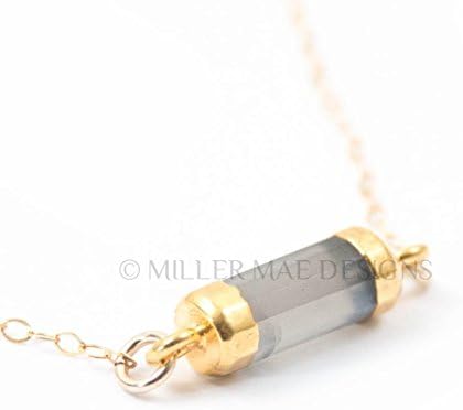 24kt Gold Vermeil Grey Moonstone Bar Charm Necklace with 14kt Gold Filled Chain - 15 Inches Long Handmade Necklace by Miller Mae Designs