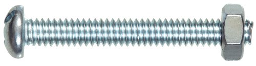 7662 Round Head Combo Machine Screw with Nut, 6-32-Inch x 2-Inch, 5-Pack, 2 inches, No Color, 2 Count