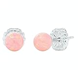 Trustmark 925 Sterling Silver 4mm Pink Angel Skin Created Opal Ball Stud Post Earrings, Elana