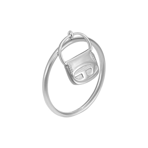 Diesel Oval D Logo Unisex Stainless Steel Rings with Pendant