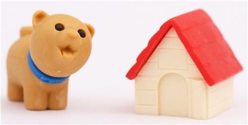 brown dog with red doghouse eraser by Iwako
