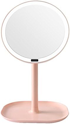 LED Lighted Vanity Makeup Mirror,USB Charging or USB Cable Sullpy Power, 360° Adjustable Stand for Makeup (Pink Induction mirror)