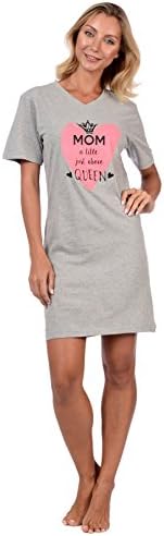 Cozy Loungewear Sleepwear Women's Cute Printed 100% Cotton Mothers Day Nightgown (Mom is Royalty Heather Grey, L)