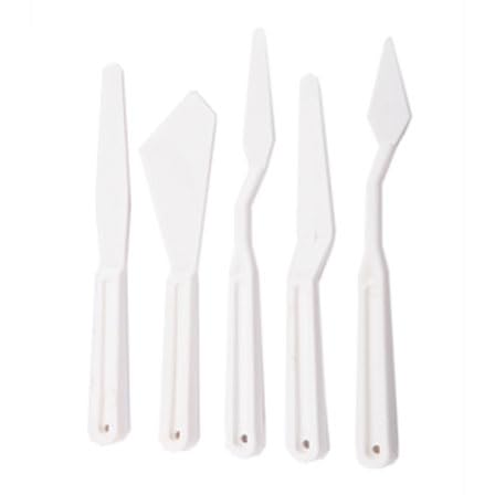 Artist's White Plastic Palette & Painting Knives Set of 5 (Assorted)