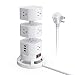 BESTEK 12 Outlets Power Strip Tower with 3 USB Ports Stackable Design Extend to 14 AC Outlets for PC Laptop Mobiles,6 Feet Extension Cord,White