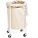 Amazon Basics Commercial Round Laundry Hamper Rolling Cart with Removable Basket Liner, Large, Beige