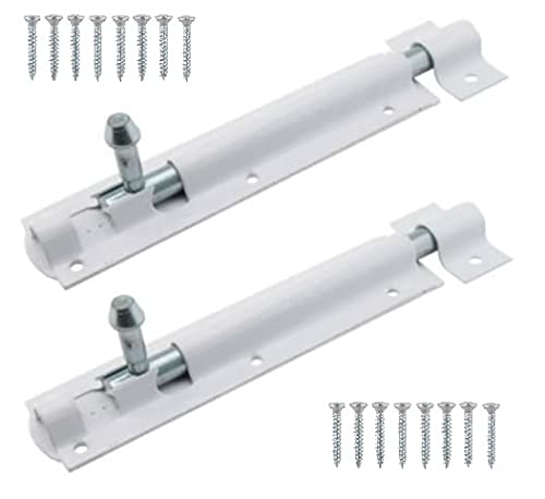TERF® Heavy Duty Tower Door Bolt Barrel Slide Lock Bolt White 150mm [6''] Door Latch with Screws Ideal for Internal External Strong Doors Locks for Garage Shed Garden Gate and Multi Use - Pack of 2