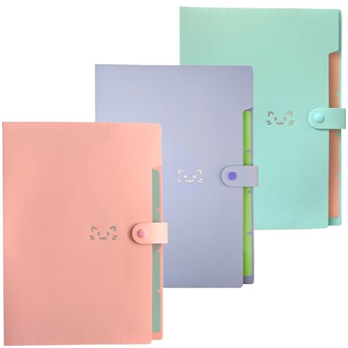 Cute Folders with Pockets (3 pcs) Pretty File Folders for Documents with Pockets Accordian Folder Organizer Cute Folders for School Folders with Pockets Colored Folders for Files Cute File Organizer