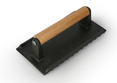 Artestia 8" by 4" Barbecue BBQ Grill Steak Weight, Heavy Weight, Hamburger Bacon Sausage Grill Press with Wood Handle, Commercial Grade, Cast Iron, Weight 2.2 pounds