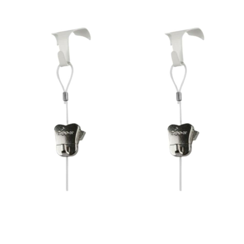 White Moulding Hooks for Picture Hanging with Perlon Clear Cable Cord & Zipper Hooks Traditional Dado Rail Hook for Hanging Picture Frame Art Work Frame Cable Wire Rope Kit Pack of 2.
