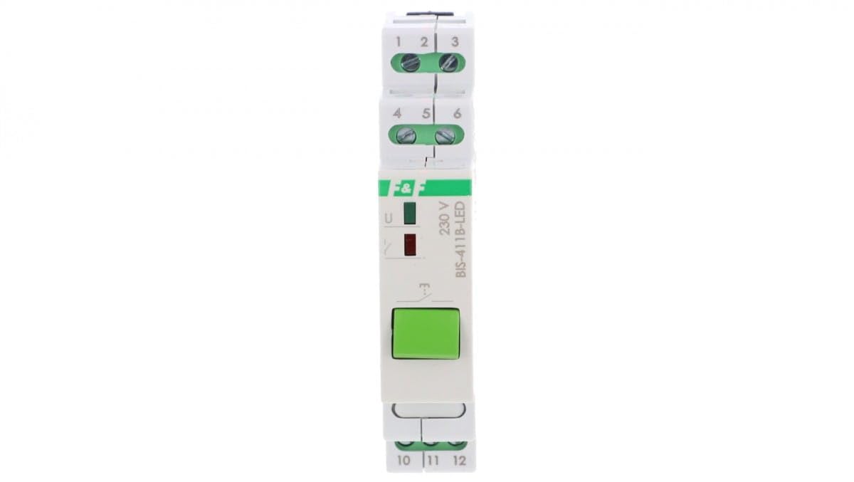 Relay bistable with manual control on DIN rail with relay inrush 160A/20ms BIS-411B-LED f&f 5902431674049
