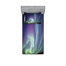 Ambesonne Aurora Borealis Fitted Sheet & Pillow