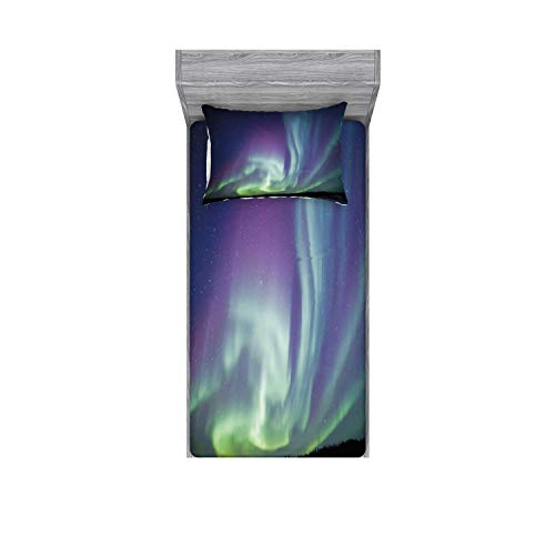 Ambesonne Aurora Borealis Fitted Sheet & Pillow