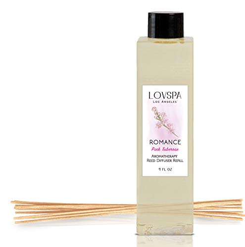 LOVSPA Pink Tuberose Reed Diffuser Oil Refill with Replacement Reed Sticks | Floral Notes of Ylang Ylang Flowers | Romance Diffuser Oil