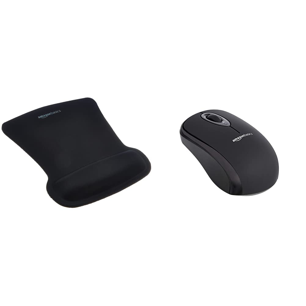 Amazon Basics Gel Mouse Pad with Wrist Rest & Wireless Mouse with Nano Receiver Black