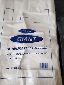 GIANT Extra Large Vest Plastic Carrier Bags Strong 22Micron 16x24x30 (100)