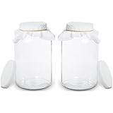 2 Pack - 1 Gallon Glass Wide Mouth Kombucha Brewing Mason Jar - Home Brewing and Fermenting Kit with Cotton Cloth Filter…