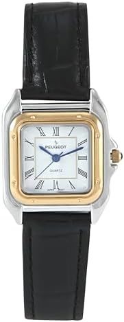 peugeot women's 14k gold plated tank leather dress watch Peugeot Women's 14K Gold-Plated 36mm Tank Shape Black Leather Strap Watch