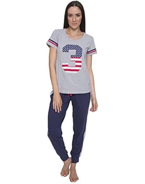 Women's 2 Piece Short Sleeve Graphic Shirt and Pajama Jogger Pants Sleepwear Set