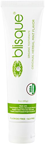 Blisque Organic Toothpaste - Original Herbal Mint Flavor (Organic, Natural, Non-toxic, Fluoride/SLS Free Toothpaste)