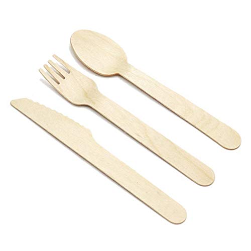 Knives(100) And Spoons(100) - Disposable Wooden Cutlery 300 Pack Ks Knives And Spoons Perfect Alternative Plastic P215 - Gray Butterfly Under Rooster Party Microwave Mikasa Knives(100) Por