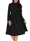 AlvaQ Long Sleeve Elegant Formal Evening Dresses For Women A-Line Skater Midi Wedding Party Dresses Coctail Black